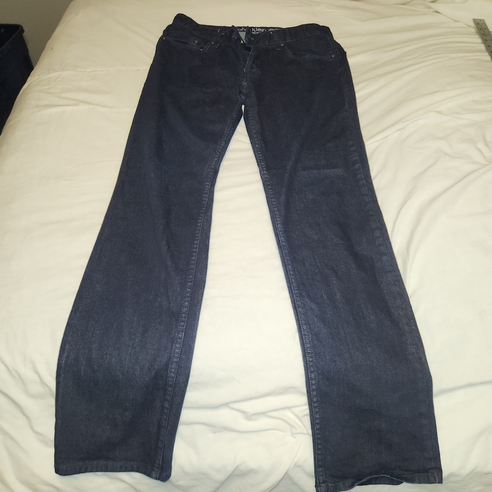 Calvin Klein Jeans Mens 34 Slim Straight Dark Wash Blue Denim Pants